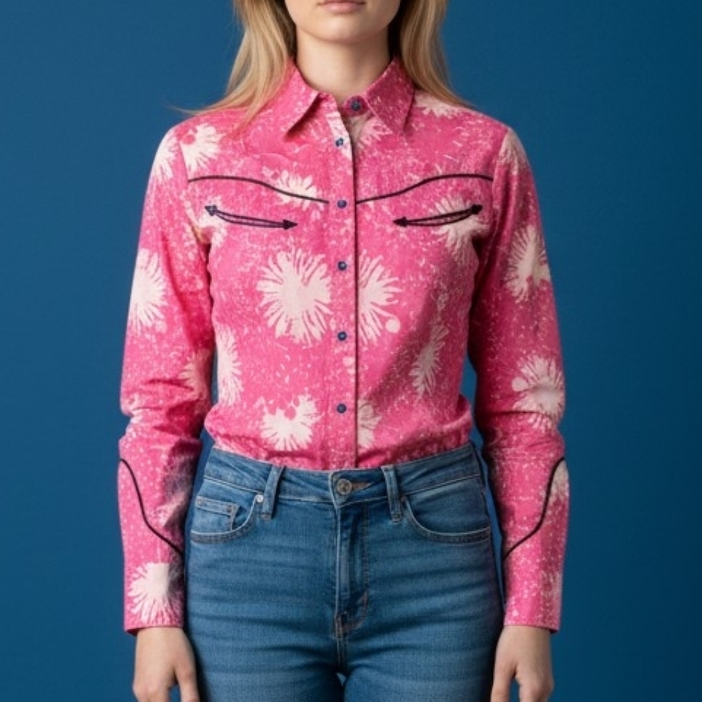HANDMADE Candy Pink Rockabilly Snap Batik Fireworks Rodeo Fiesta Shirt